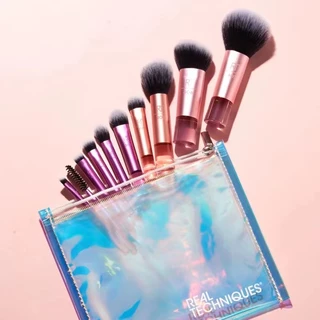 Técnicas Real 10 Pcs Maquiagem Essencial Conjunto De Escova De Bolso Portátil Blush Foundation Shadow Highlihgter Corretivo Com Bolsa De Transporte RT4285