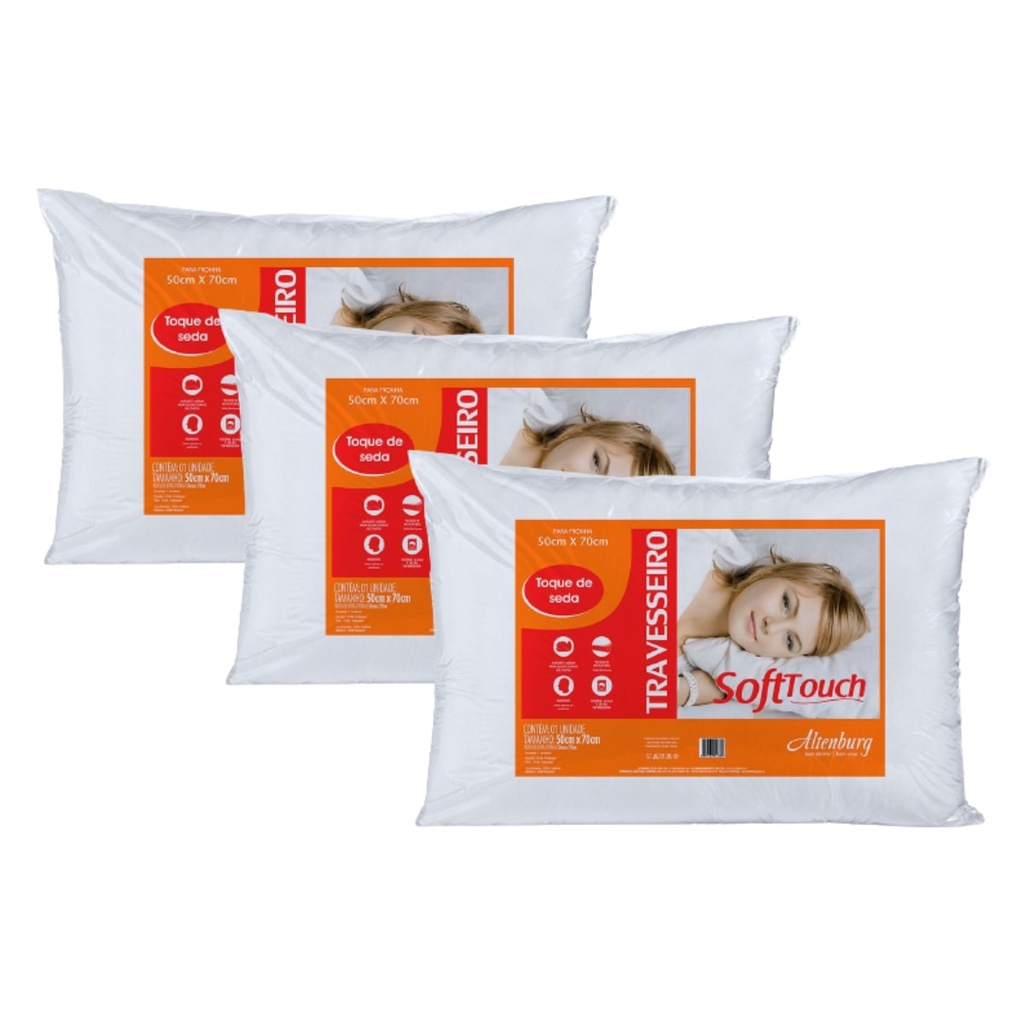 Kit 3 Travesseiros Altenburg Suporte Médio Soft Touch Para Quem Dorme de  Costas