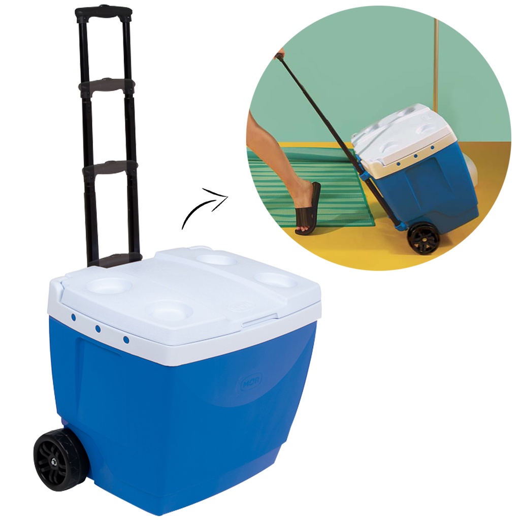 Caixa Térmica Grande Com Rodinha e Alça Cooler Azul Mor 42l | Shopee Brasil
