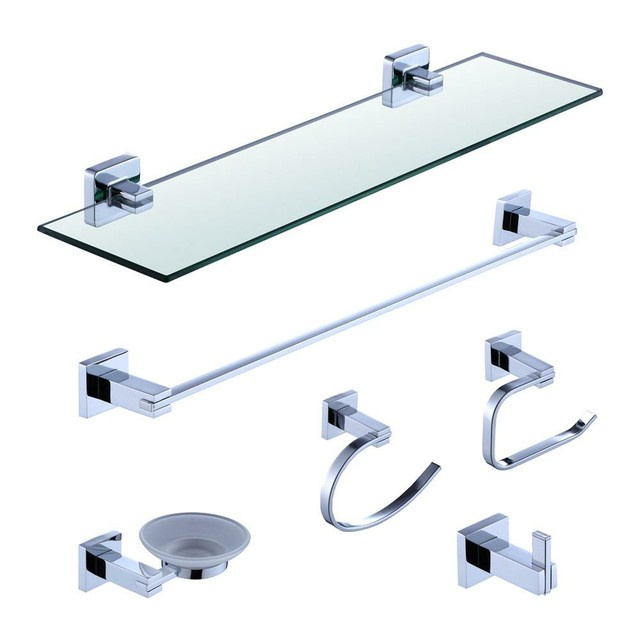 Kit Acessórios De Banheiro Lavabo Quadrado Inovartte 6 Peças Cromado - IKAB03