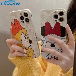 Para Redmi 12C 10C 11 10 Prime 10A 9 9A 9C A1 Plus 10 5G Nota 11T Pro + Capa De Rato Mickey Mouse Minnie De Borda Quadrada Com Listras De Silicone