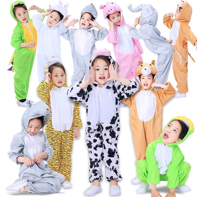 【 Uhome 】 Kids Animal Dinossauro Fantasia Onesies Pijamas Macaco Pato Cabra Coelho Cosplay Macacão