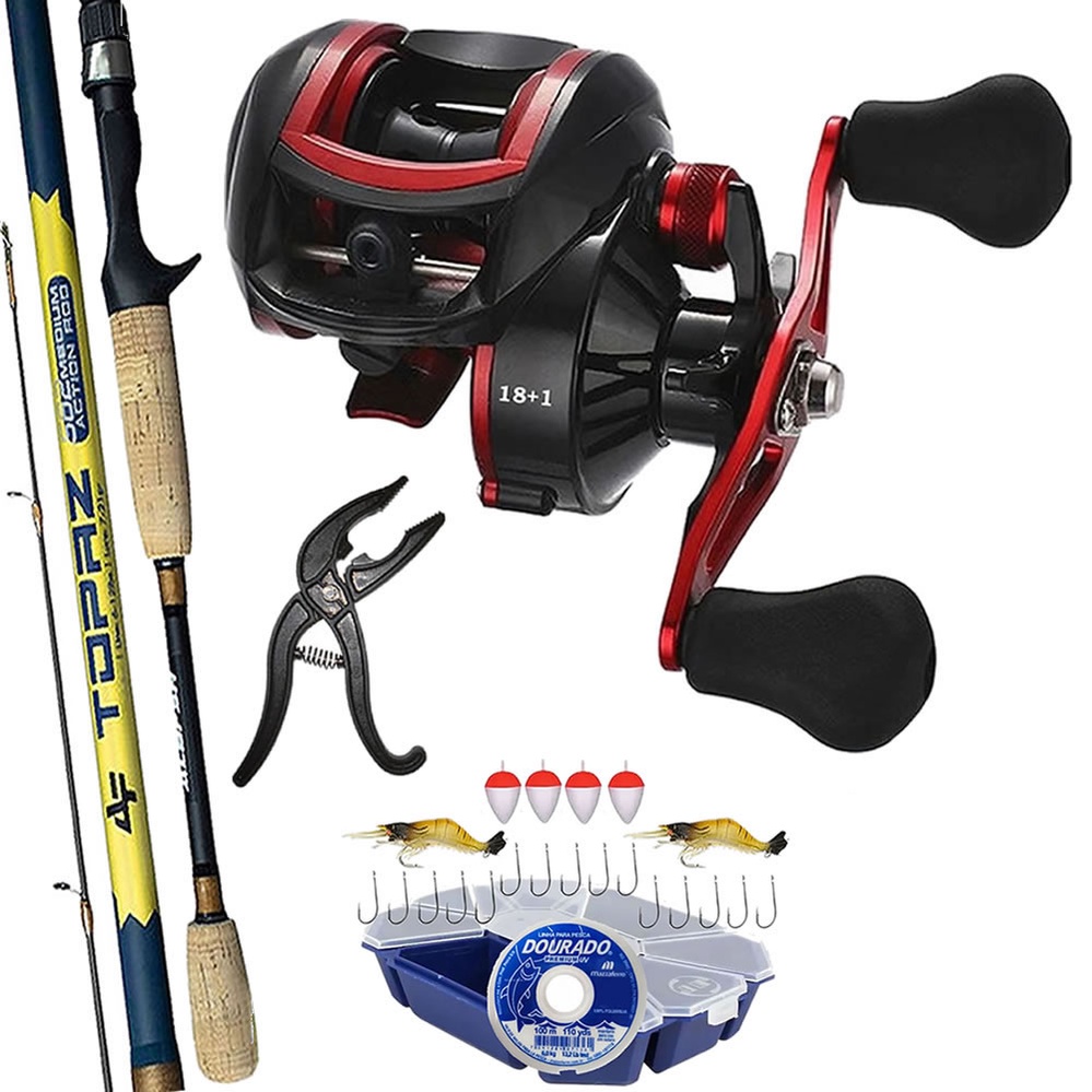 Kit Pesca Carretilha Rolamentos Com Vara Topaz Mts Alicate H I E Estojo Completo Shopee