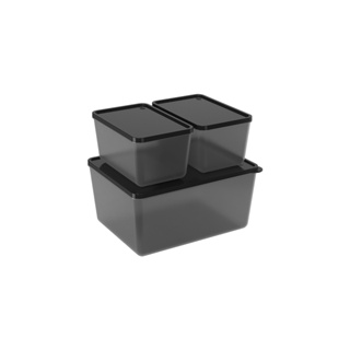 Conjunto 3 Potes Com Tampa Coza Basic 600 ml E 2,2 Litros Fumê