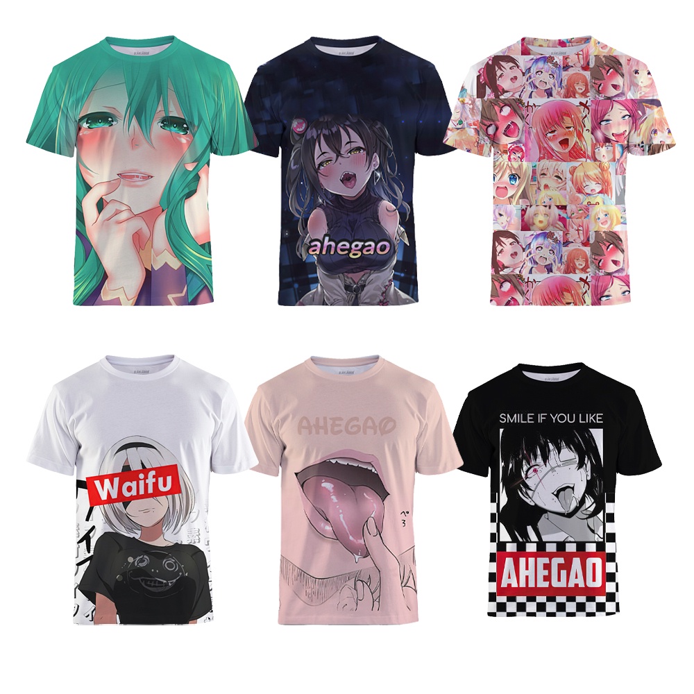 AHEGAO T Shirt Anime 3D Imprimir Homens Mulheres Pop It Hentai