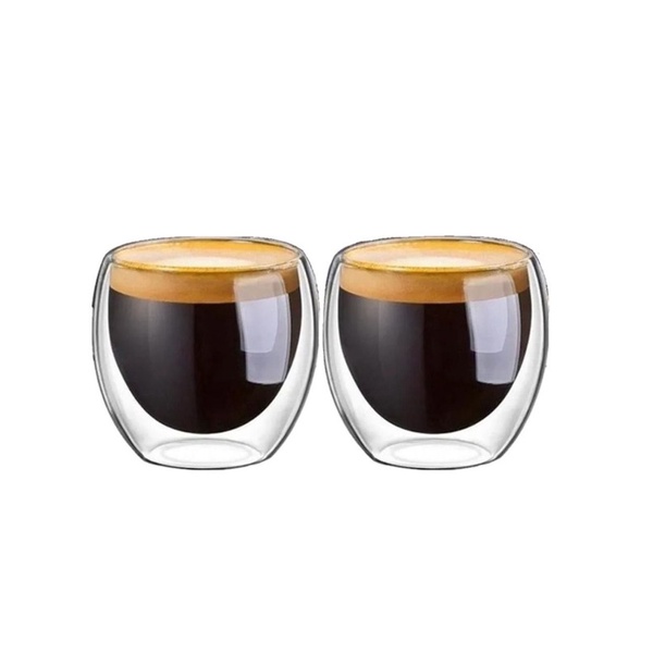 Kit 2 Copos De Vidro Borasilicato 80ml Café Expresso Vidro Duplo