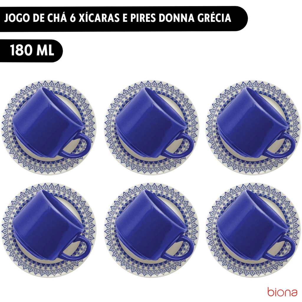 Jogo de 6 Xícaras Grandes 180 Ml Com Pires Biona Donna Mandala - Biona