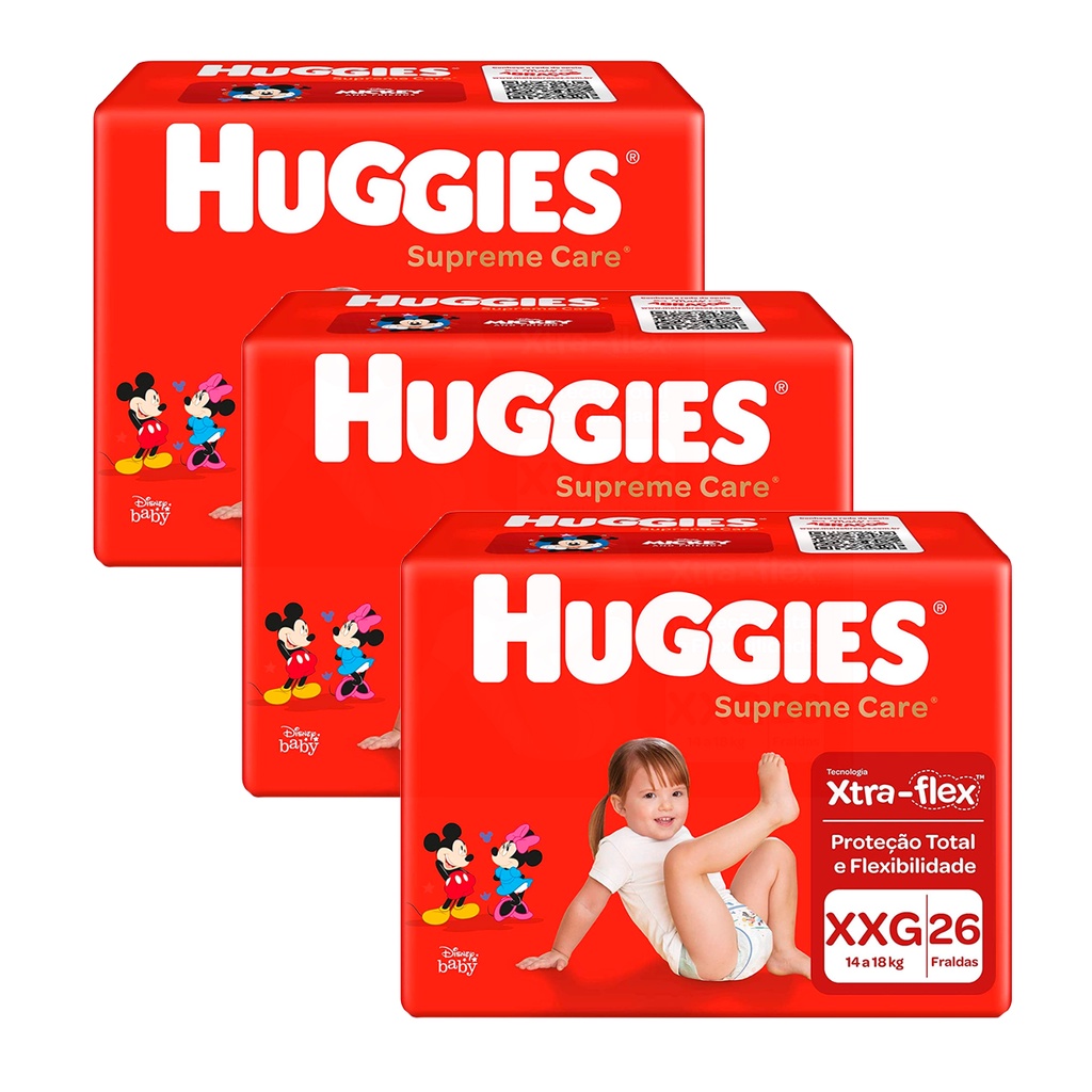 Kit Com 3 Huggies Fraldas Supreme Care XXG 26 Unidades | Shopee Brasil