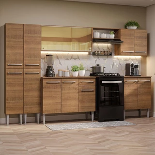 Armário de Cozinha Completa 293cm Rustic Emilly Madesa 05 em Oferta na Shopee