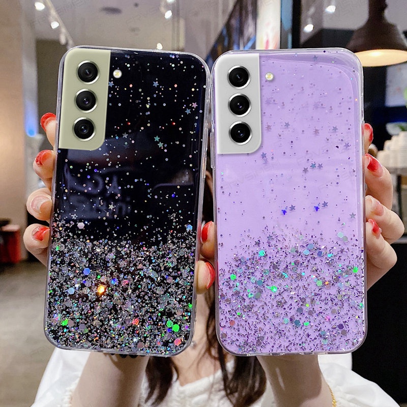 Para Samsung Galaxy S23 S22 S21 Ultra S23 Plus S21 FE 5G Luxo Transparente Brilhante Estrela Capa Da Caixa Do Telefone