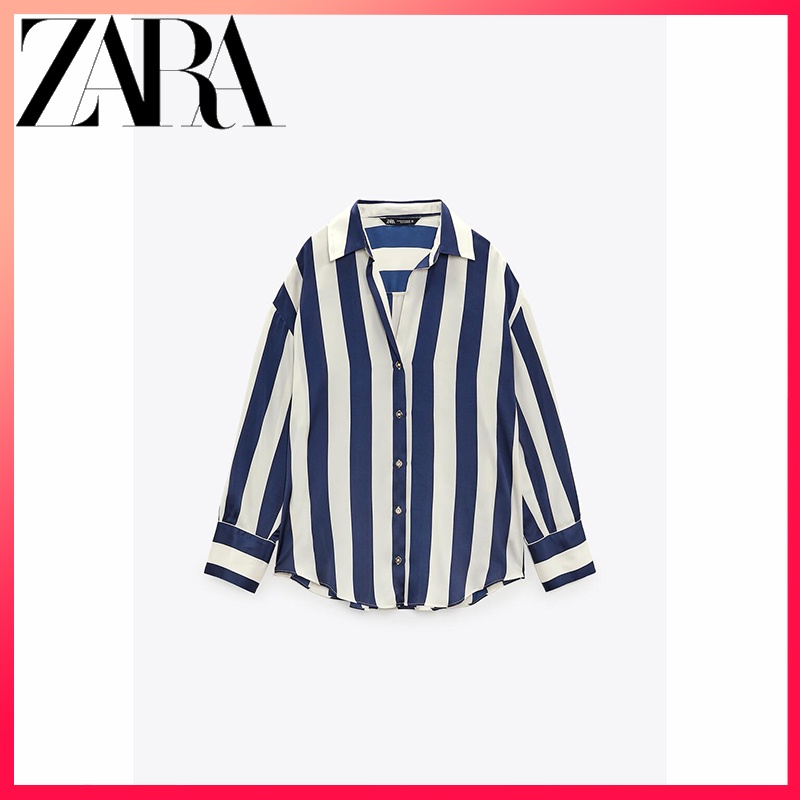 ZARA Nova Camisa Listrada Solta Com Textura De Cetim De Seda Feminina ...