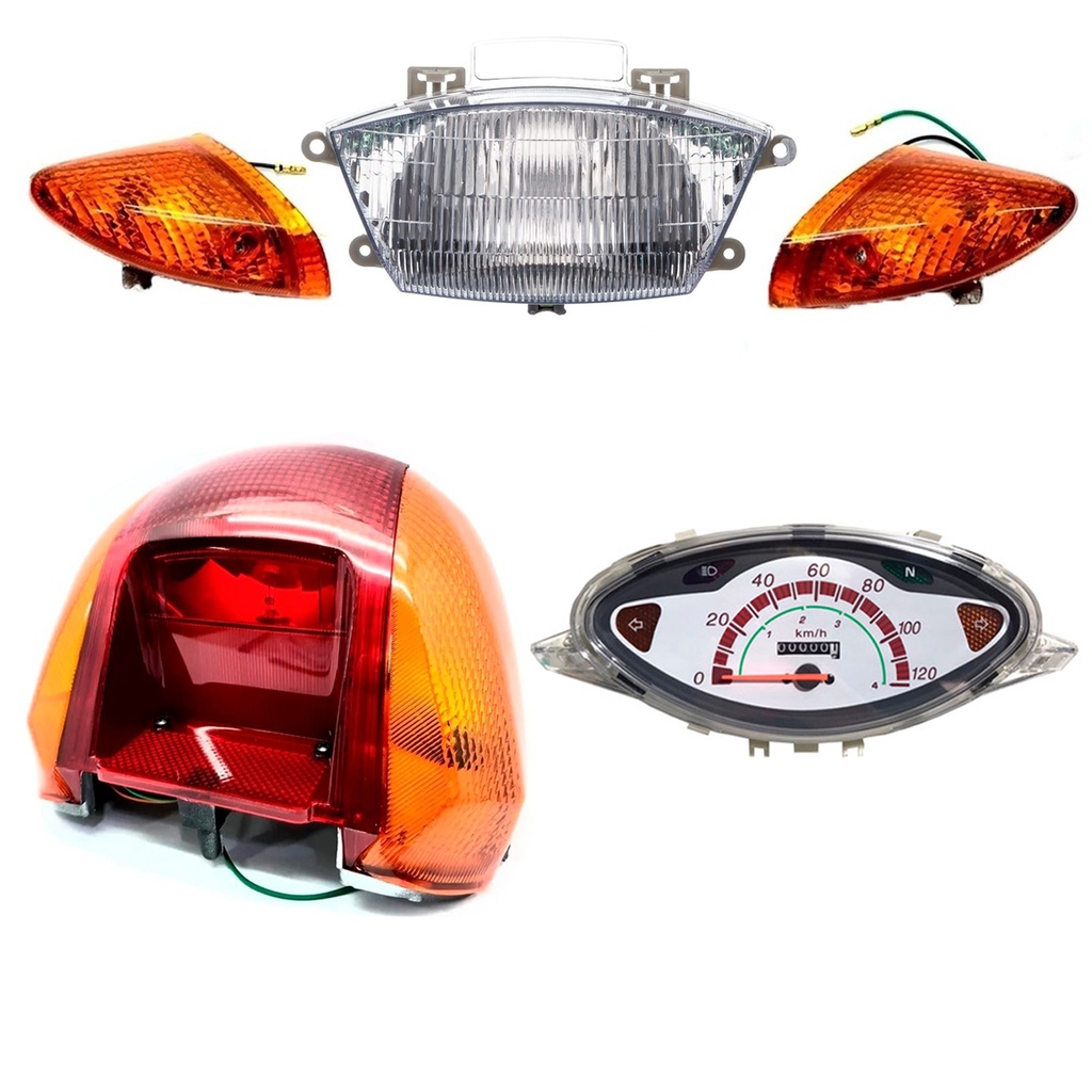 Farol Completo + Lanterna + Painel Biz 100 2002 2003 2004 2005 Com Piscas Dianteiros Amarelo Com Chicote Fiação Completa