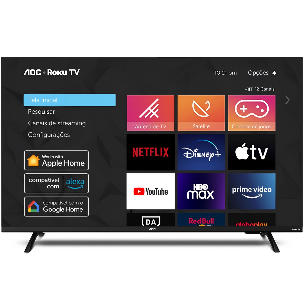 Smart TV AOC PHILPS HD 32" Modelo 2022 - 32S5135/78 - Google, Alexa, Apple Home - Roku TV - Bordas Ultrafinas