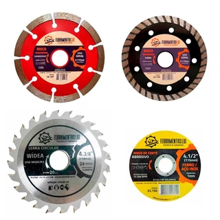 Kit 4 Peças Disco de Corte 110 X 20mm 1 Turbo + 1 Segmentado + 1 Serra 24 Dentes + 1 Disco Corte Ferro