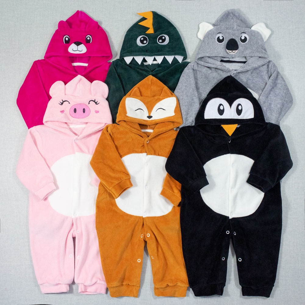 Macacão de bebê plush capuz