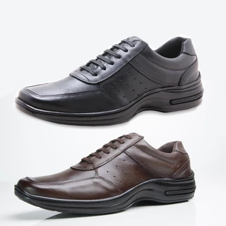 kit 2 Pares Sapato Couro conforto masculino Z03 Preto Café