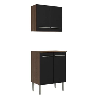 Kit Armário de Cozinha 4 Portas com Armário Aéreo e Balcão Rustic/Preto Emilly Madesa em Oferta na Shopee