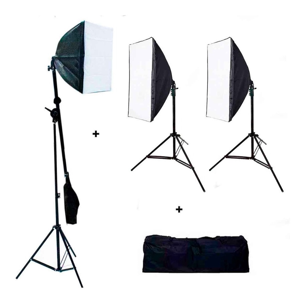 Kit Iluminação Estúdio 2 Softbox 50X70 + 1 Softbox 40X40 Girafa