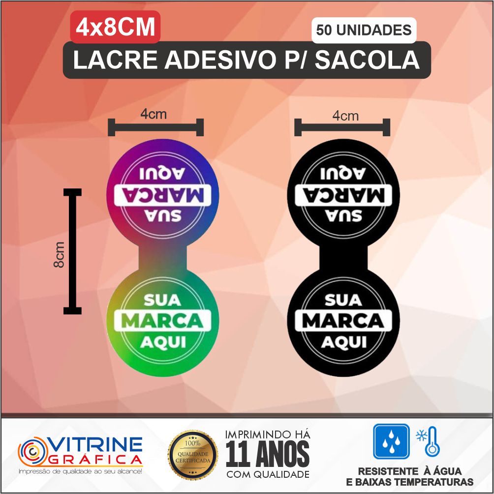 50 Lacres Adesivo 4x8cm personalizado p/ sacolas e produtos | Shopee Brasil