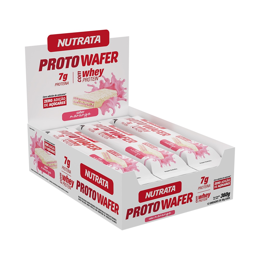 Proto Wafer Morango Display c/ 12 unids de 30g com Whey Nutrata