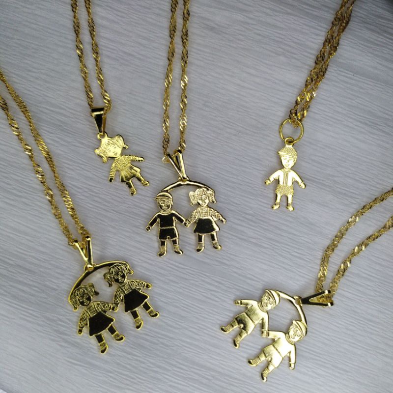 Colar Folheado Pingente Filhos Casal Namorados Família Amigos Irmãos Irmãs Amor de Mãe Folheado 1 Milésimo