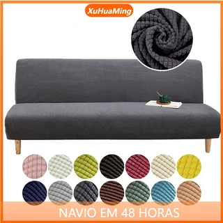 Capa De Sofá Sem Braço Jacquard Cor Sólida Tampa Cama De Tamanho Duplo Elástica Dobrável De Lã Polar Decoração De Casa