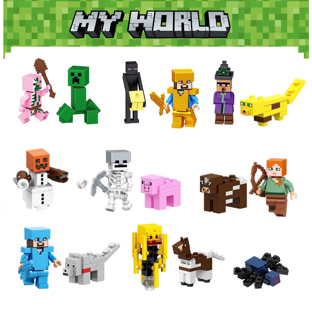 Minecraft Mini Bloco De Construção De Bonecas 24pcs Steve Villager ...