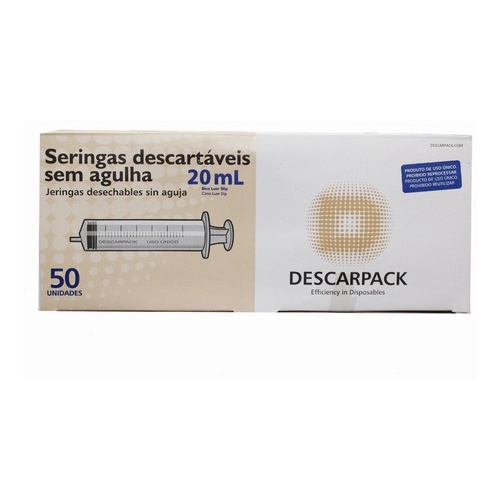 Seringa 20ml Descartável Bico Luer Slip Anvisa - Cx 50un