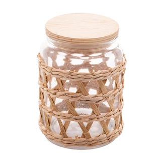 Pote Porta Mantimentos Wolff de Vidro Borossilicato e Sisal com Tampa em Madeira 750ml