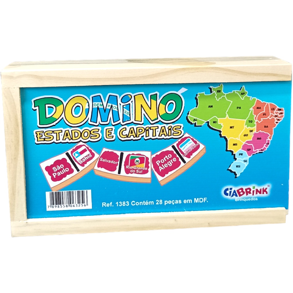 Dominó Estados e Capitais 28 Peças MDF Ciabrink Jogo