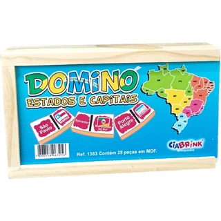 Dominó Estados e Capitais 28 Peças MDF Ciabrink Jogo
