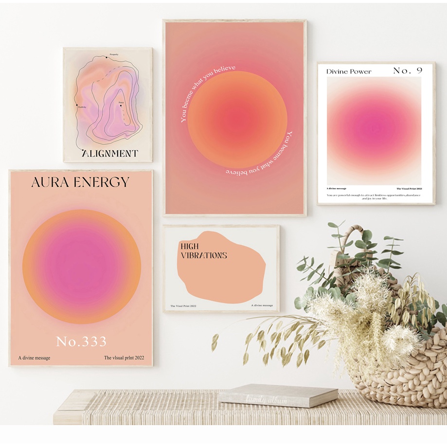 Enthusiasm Set 3 Poster Su Tela Aura Gradiente – Stampe Colorate Per Parete, 30x40 Cm Senza Cornice