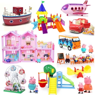 Peppa Pig Toy Set Combinação Peppa Pig Peppa Pig Peppa Pig Sightseeing Car Carro Avião Casa Villa Ferris Roda Gigante Ônibus Esportivo Carro Piquenique Carro Parque de Diversões