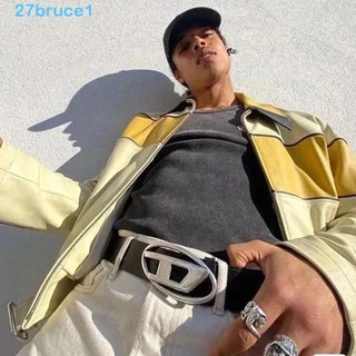 BRUCE1 Cintos Femininos Elegante Letra Ajustável D Fivela De Metal PU Couro Fino Meia Lua De Cintura Masculina