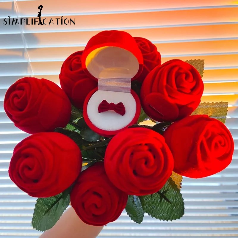 Criativo Romântico Caixa De Jóias Com Flores De Veludo Rosa Anel/Flocked Rose Ring Wrapping Box Engagement Valentine Day