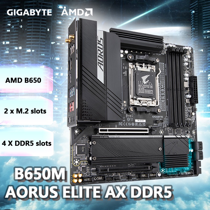 GIGABYTE Novo GA B650M AORUS ELITE AX Novo Micro-ATX AMD B650 DDR5 6600(OC) MHz M. Placa-mãe USB3.2 128G Wi-Fi 6E Socket AM5