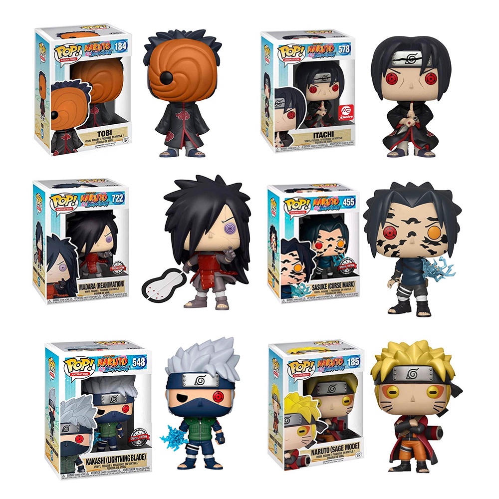 FUNKO POP Naruto Figura De Ação Em PVC Kakashi Sasuke Uchiha Itachi Madara Obito Figuras 10cm