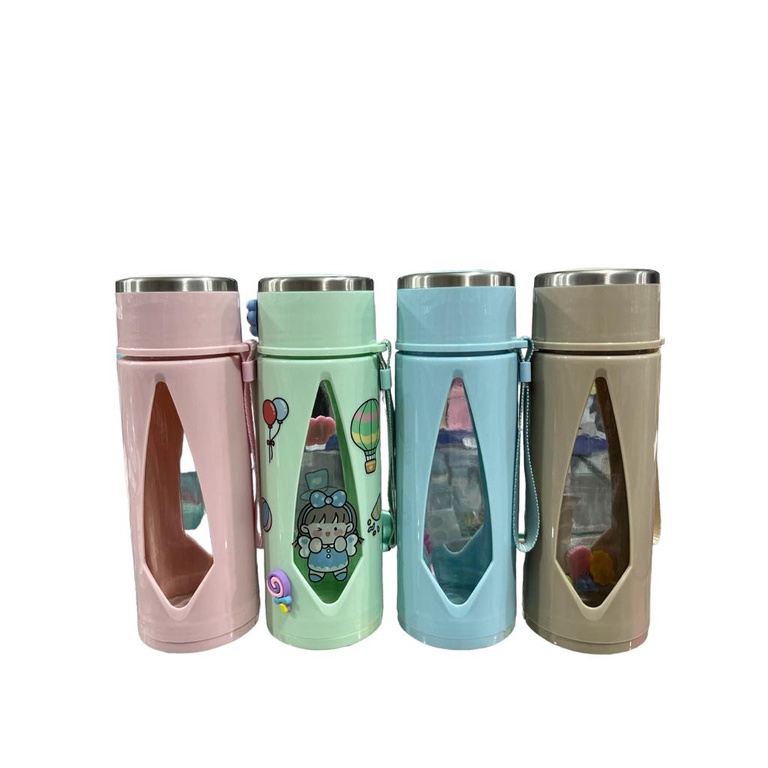 Garrafa de Água De Vidro Parede Dupla Revestida Em Plástico