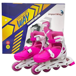 Patins inline infantil 4 rodas rosa ajustável tam G 39-42, patins completo 64mm infantil feminino com designer moderno