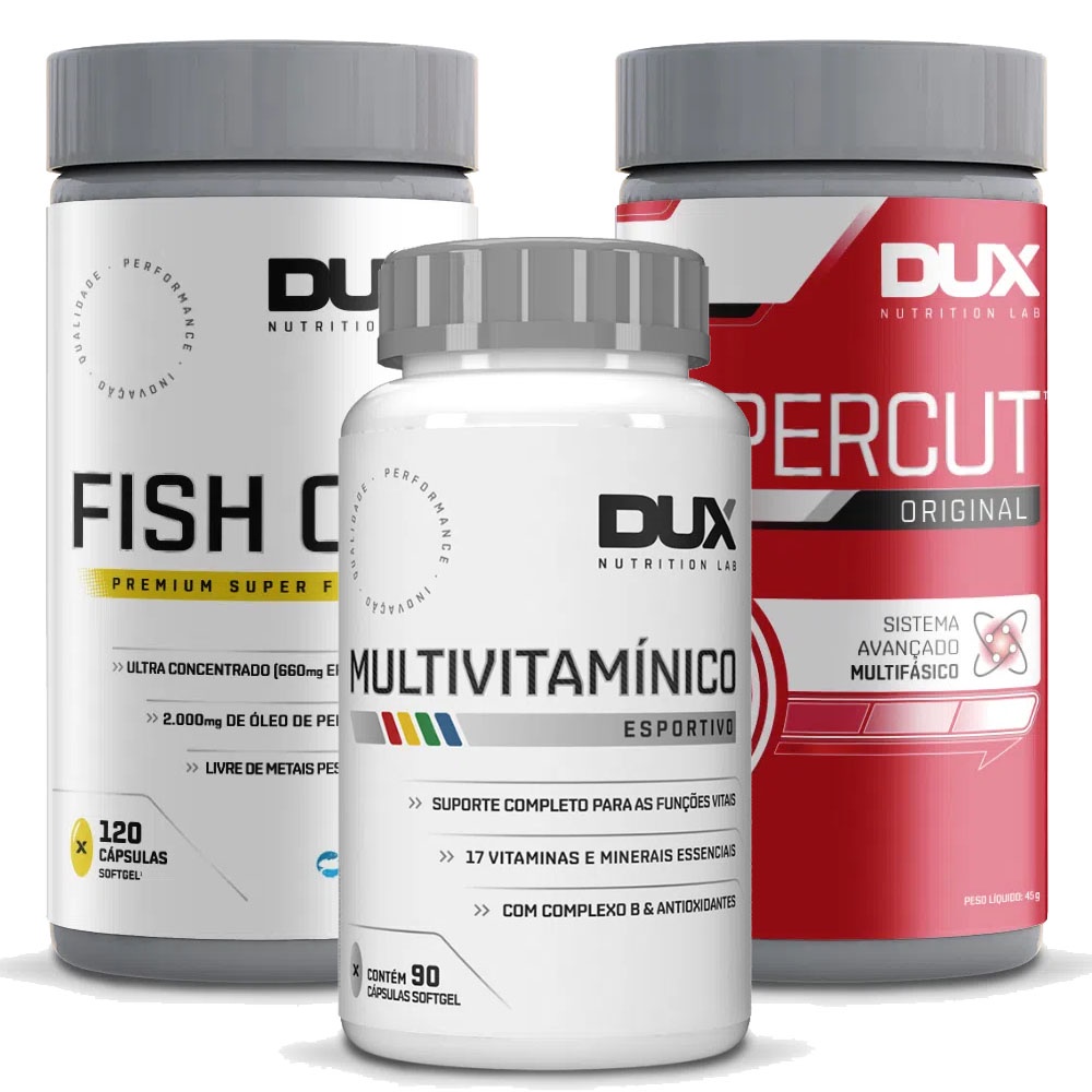 COMBO DUX NUTRITION SUPERCUT + FISH OIL + MULTIVITAMINICO. Shopee Brasil