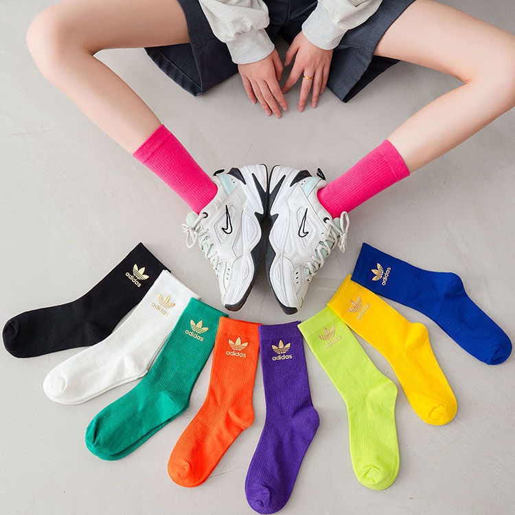 #AD# Colorful Meias Esportivas De Corrida Casual High Tube Clover Cotton