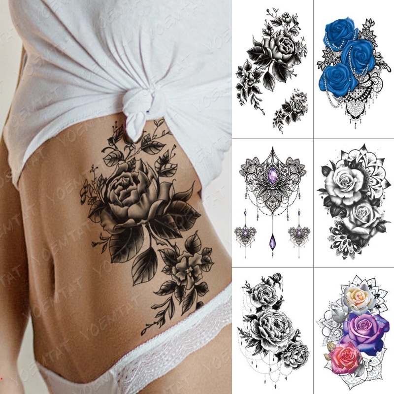 Máscara Tatuagem Grande De Manga De Braço Rosa À Prova D'água Temporária Beleza Garota Cheia Flor De Feminina Popular