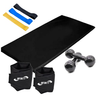 Kit Treino Academia em Casa = Caneleira 2 Kg- Par + Colchonete + Kit Mini Band + Peso 1 Kg