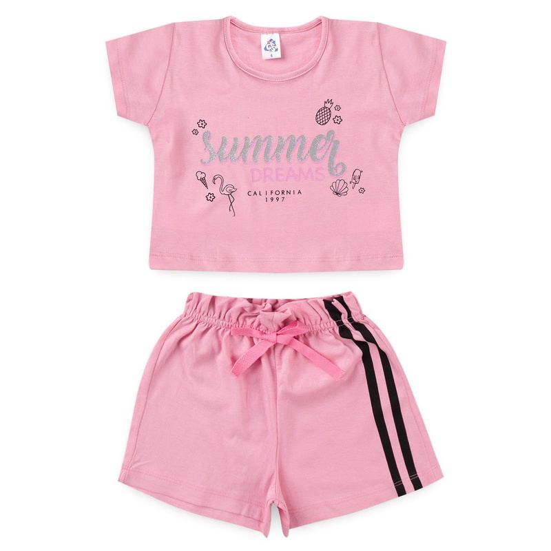 Conjunto Infantil de Verão para Menina Cropped e Shorts