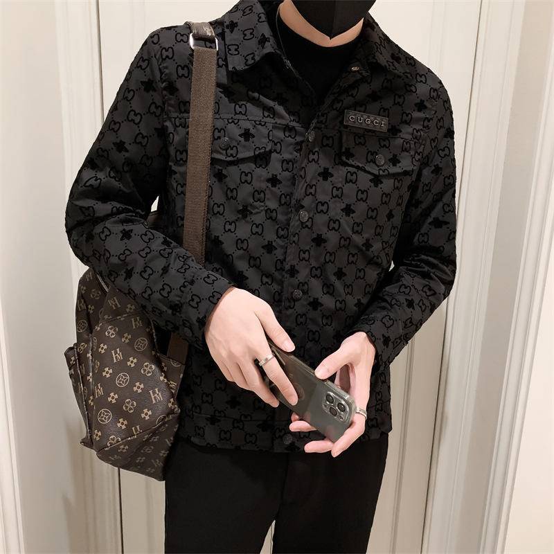 Jaqueta masculina original Louis Vuitton LV/lapela de bolso duplo bordado/elegante feminino