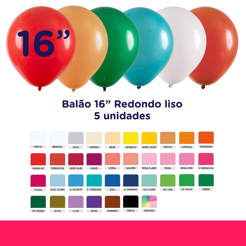 Balão Redondo 16" Diversas Cores – 4 Unidades – Art Latex