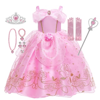 VESTIDO BEBE ROSA FESTA PRINCESA AURORA BELA ADORMECIDA LUXO