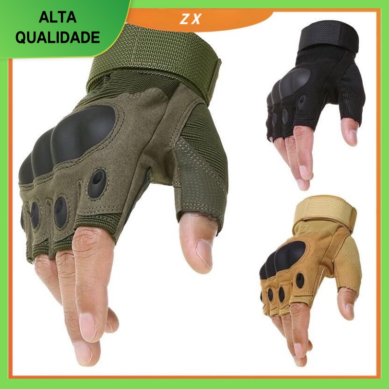 Luvas Masculinas Meio Dedo Alta Qualidade Para Combate Táticos / Luvas De Motocicleta