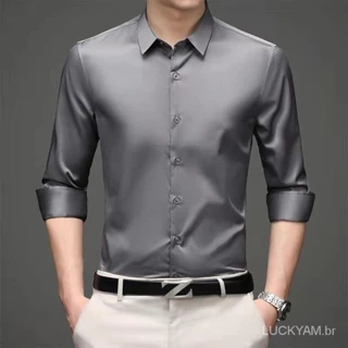 Camisa de Paul para negócios de primavera e verão de seda de gelo manga longa dos homens de seda formal slim fit rugas r