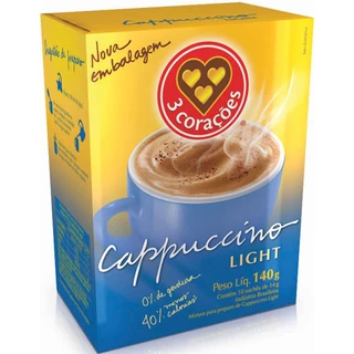 Cappuccino Light 3 Corações em Sachê Individual 14g - 10 Uund